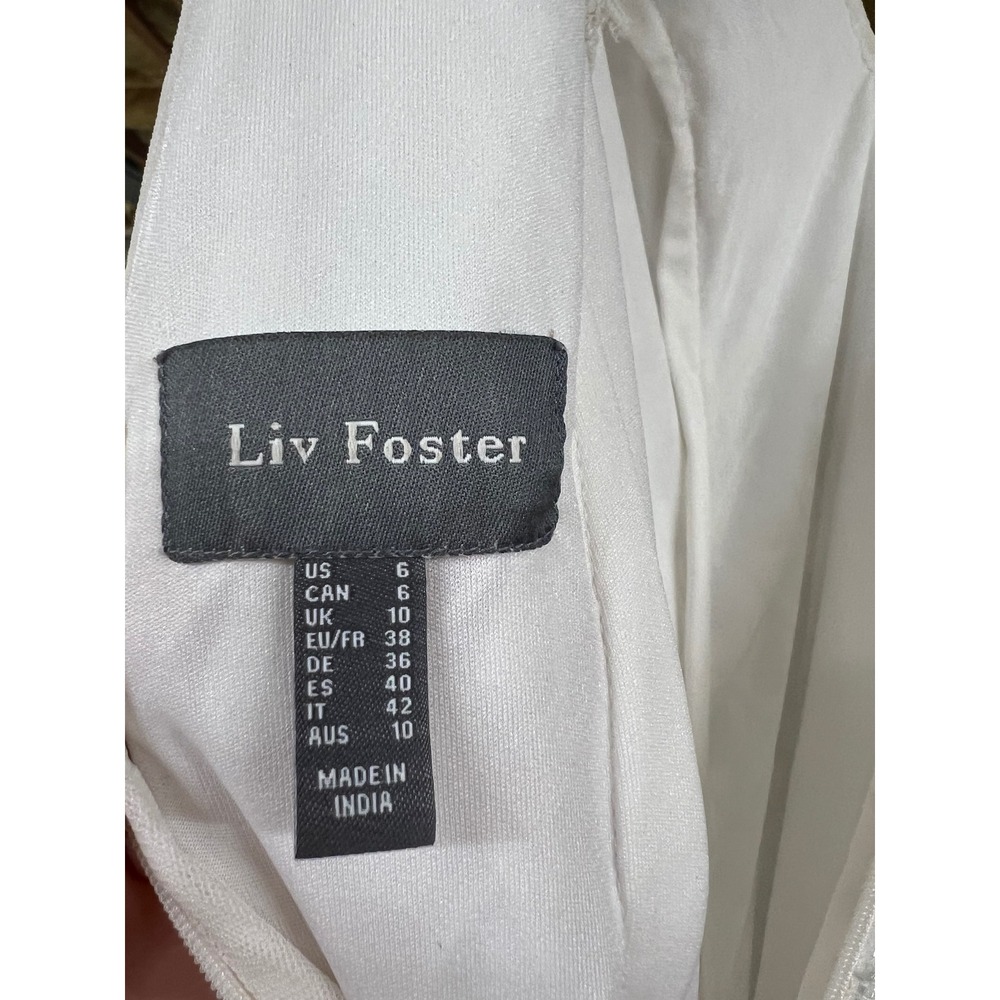 Liv Foster Beaded Sequin Lattice V-Neck Mini Dress Ivory Silver Size 6 - Picture 5 of 7